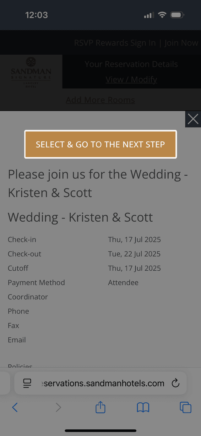 Screenshot of Sandman Signature Hotel website