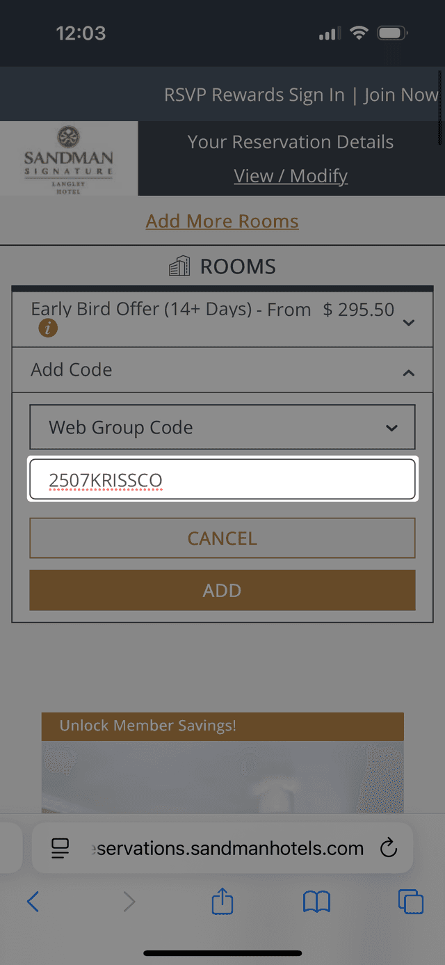 Screenshot of Sandman Signature Hotel website