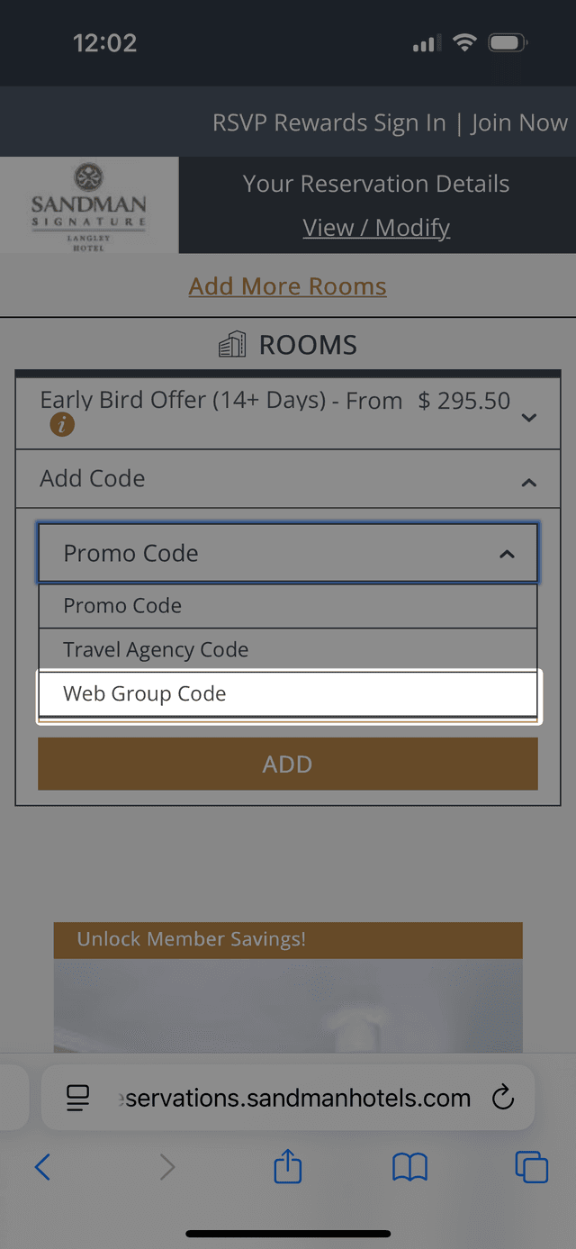 Screenshot of Sandman Signature Hotel website