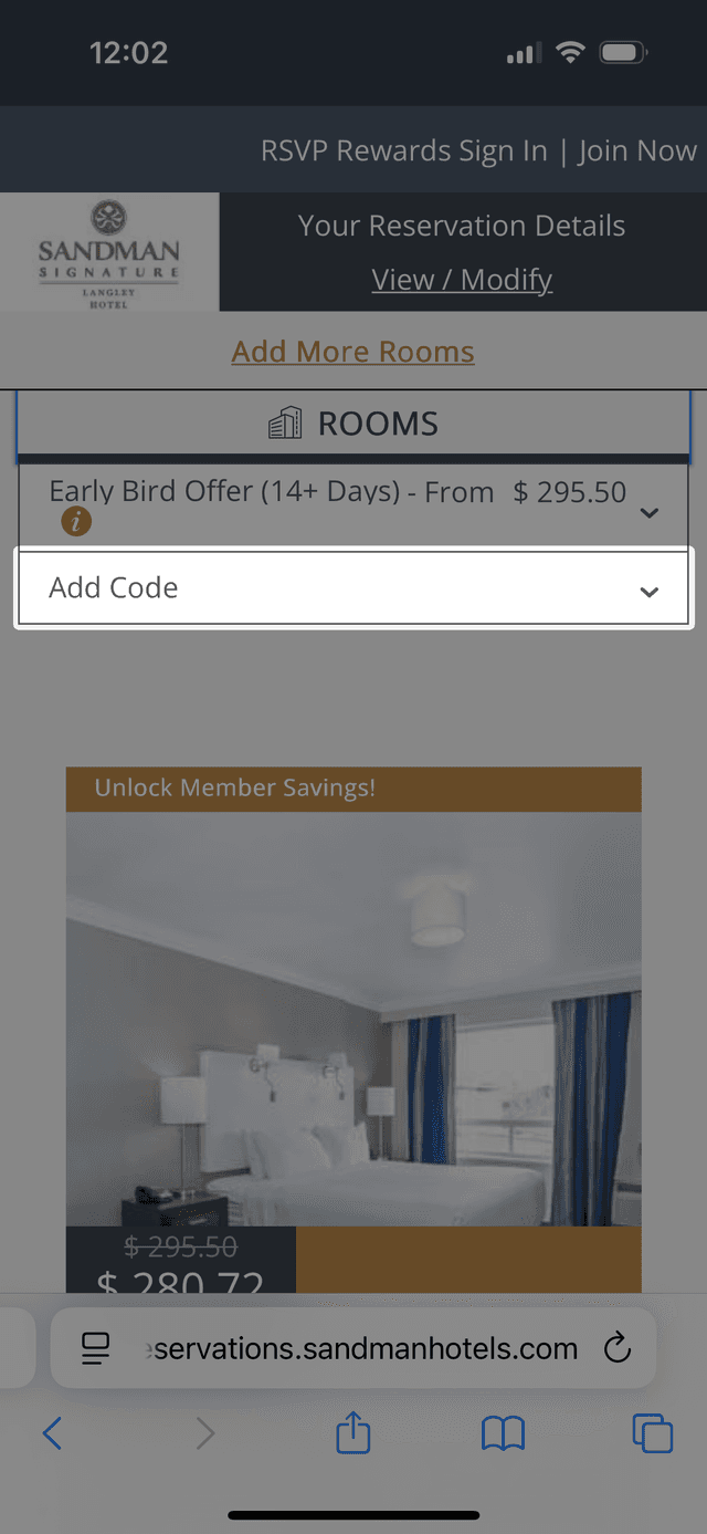 Screenshot of Sandman Signature Hotel website